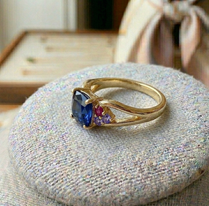 Blue Hydro Cushion <b>Ring</b> 8mm with CZ 925 Sterling Silver 18K Gold Plated Size 6 <b>Statement</b> Gemstone <b>Ring</b> - Product Image 1