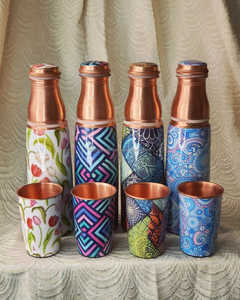 Botella de agua de cobre puro Ayurvédica de 1000ml hecha a mano, diseño ecológico a prueba de fugas, bebida directa, salud, vasos de plástico - Product Image 6