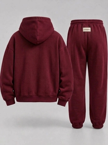 Conjunto de Sudadera con Capucha y Pantalones Deportivos Extra Grandes Color Granate para Hombre, Ropa Deportiva Urbana, Logotipo Bordado Personalizado, Algodón Grueso, Dos Piezas - Product Image 5
