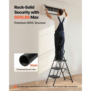 Lightweight Portable Steel 3-<b>Step</b> Folding Ladder with Anti-Slip Pedal and Comfort Handgrip 600 Lbs Capacity - Product Image 4
