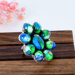 Anillo Floral de Plata de Ley Oxidada con Turquesa, Joyería Boho Hecha a Mano, Regalo Inspirado en la Naturaleza para Ella - Product Image 2