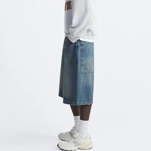 Pantalones Cortos Vaqueros Casuales de Diseño Unisex Vintage, Estilo Urbano, con Bolsillos Holgados, Lavados, con Parches Bordados - Product Image 5