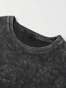 Nouvel ensemble deux pièces homme en coton respirant, sérigraphié sur mesure, avec t-shirt et short effet délavé à l'acide - Product Image 5