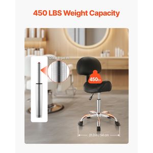 Sgabello Ergonomico con Capacità di Carico 450 LBS, Supporto per Schiena, Ruote, Altezza Regolabile, Pelle PU Ispessita per Arredamento da Salone - Product Image 3