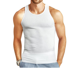 Tank Top High Quality Men's Gym Workout Fitness Streetwear Sleeveless Fit 100% Cotton Ribbed Tank Top Men From - Product Image 4