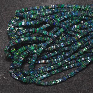 Perles d'opale noire Heishi, opale d'Éthiopie naturelle, forme carrée, perles percées, taille 4-5 mm, pour collier ou bracelet, HASNAIN GEMS - Product Image 3