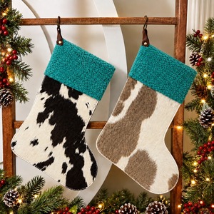 Rustic <b>Tooled</b> <b>Leather</b> Christmas Stocking custom Real Genuine Cowhide <b>Leather</b> Fringes & Concho Design for Holiday Souvenirs - Product Image 2