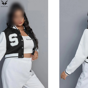 New Arrival Comfortable Women's Black And <b>White</b> Varsity <b>Jacket</b> With Letter S Logo Full Sleeve Button Up Collar Winter Wear - Product Image 6