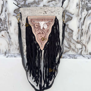 Elegante Bolso de Mano Estilo Occidental para Mujer, de Cuero Vacuno Auténtico con Flecos de Piel, Forro de Nailon, Gran Capacidad, Ligero, Estilo Bohemio - Product Image 1