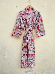 Bata Kimono de Algodón 100% Tejido con Estampado de Dibujos Animados para Mujer, Camisón de Verano Hecho a Mano, Cuello en V, Cintura Elástica, Largo Completo, ODM - Product Image 5