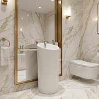 Lavabo de salle de bain combiné au design moderne, lavabo ovale à piédestal cylindrique avec montage sur robinet monotrou pour hôtels