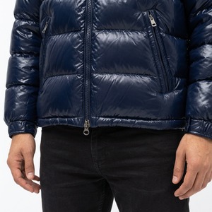 Men's <b>Navy</b> <b>Blue</b> Hooded Puffer <b>Jacket</b> Breathable Front Windproof Zipper Closure Regular Length Polyester Filled Casual Winter - Product Image 3