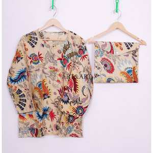 Conjunto de Pijama Elegante de Algodón 100% Indio para Mujer con Estampado Floral, Cierre de Botones, Ropa de Playa, Ropa de Estar por Casa, Traje de Noche de Manga Larga - Product Image 2