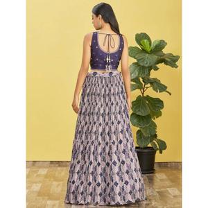 Lehenga choli ทำงานชิโน่สีฟ้าที่สวยงาม - Product Image 3