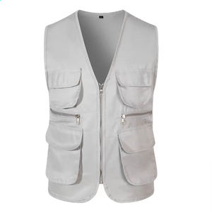 Men's Orange <b>Utility</b> <b>Vest</b> With Multiple Pockets Zipper Closure Breathable Outdoor Waistcoat Summer Casual Wear - Product Image 2