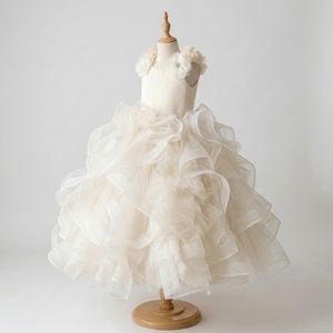 Robe de bal de princesse en velours satiné ivoire uni avec volants pour filles de 1 à 12 ans, idéale pour mariage et anniversaire, OEM - Product Image 2