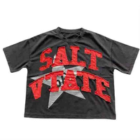 T-shirt Boxy Col Rond Homme en Coton Brodé Effet Vieilli de Haute Qualité, Coupe Ample, Épaules Tombantes, Style Streetwear, Prix Bas