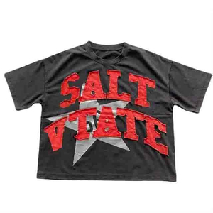 Camiseta de punto de alta calidad con bordados desgastados, cuello redondo, corte holgado, hombros caídos, estilo urbano, a precios bajos. - Product Image 3