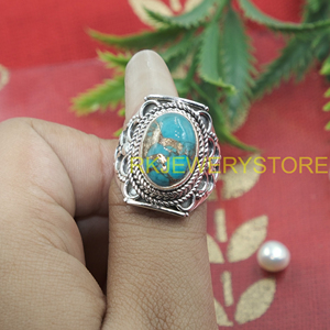 Blue Copper Turquoise <b>Ring</b> 925 Sterling Silver Handmade Vintage Boho <b>Statement</b> <b>Ring</b> Oval Cabochon Gemstone Jewelry Women Men - Product Image 4