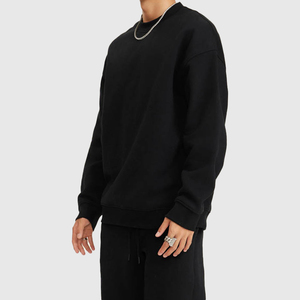 Men's <b>Black</b> Oversized <b>Crew</b> <b>Neck</b> <b>Sweatshirt</b> Solid Color Casual Pullover Knitted 100% Cotton Regular Fit Autumn Style - Product Image 1