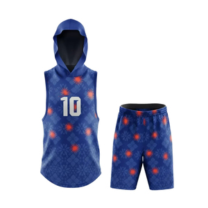 Conjunto de Uniforme Deportivo Sublimado con Capucha y Pantalones Cortos, Diseño de Puntos Azules, 7v7, 100% Poliéster Transpirable - Product Image 1