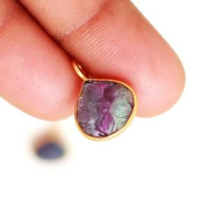 Natural Multi Fluorite Flower Pendant 925 Sterling <b>Silver</b> Gemstone Pendant Hand Carved Heart <b>Charm</b> Multi Fluorite Jewelry Making - Product Image 4