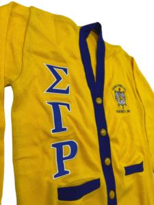 Sigma Gamma Rho Women's Winter Vintage <b>Yellow</b> Cardigan V-Neck Full Sleeve Embroidered Greek Letters Preppy Acrylic <b>Wool</b> Knitted - Product Image 4