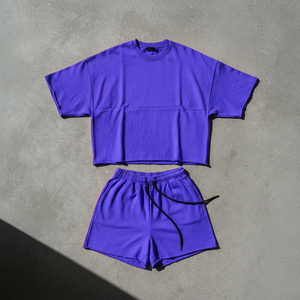 2026 Summer New Arrival Men's Casual Clothing Adult Two-Piece T-Shirt Shorts Suit Solid Design Male Short Clothes <b>Set</b> - Product Image 6