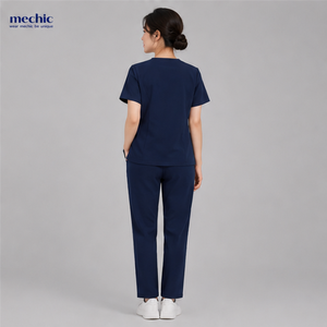 Conjunto de Uniforme Médico para Mujer, Cuello en V, Azul Marino, Algodón y Poliéster, Uniformes de Hospital - Product Image 4