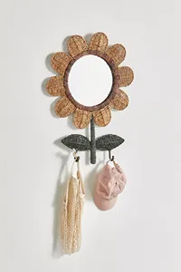 Espejo de pared tejido a mano con diseño de girasol, decorado con hierba marina, ecológico, natural, para decoración de habitación infantil. - Product Image 4