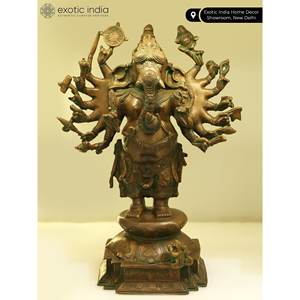 รูปปั้นพระพิฆเนศทองเหลืองขนาด19นิ้วรูปปั้นสิบหกติดอาวุธ - Product Image 3