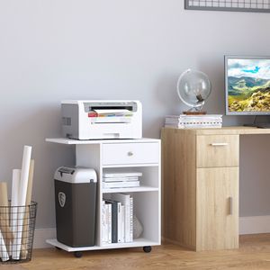 White Rolling Office <b>Printer</b> <b>Stand</b> Desk with Adjustable Shelf Drawer and CPU Holder Easy Wheels Movement - Product Image 2