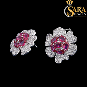 High Demand Flower <b>Stud</b> Earrings 925 <b>Silver</b> Moissanite Round Brilliant Cut Prong Setting Women's Romantic Everyday Wear For Sale - Product Image 2