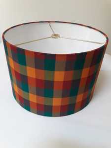 Cylinder Fabric LampShade Plaid Pattern <b>Rustic</b> Design Easy Installation Lamp Accessory for Table and <b>Desk</b> Lamp with harp fitting - Product Image 1