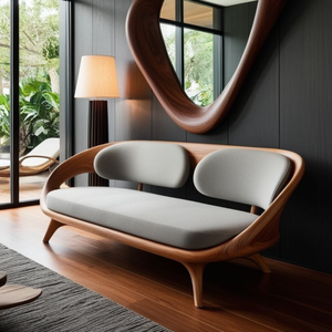 Sofá Minimalista de Madera con Reposabrazos Curvos Únicos y Cojines Cómodos, Perfecto para la Decoración Moderna del Hogar - Product Image 1