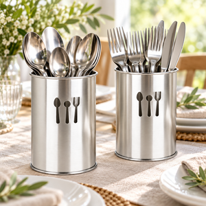 Support à couverts en acier inoxydable, organisateur d'ustensiles sur pied, étagère de rangement pour outils de cuisine à un seul niveau - Product Image 6