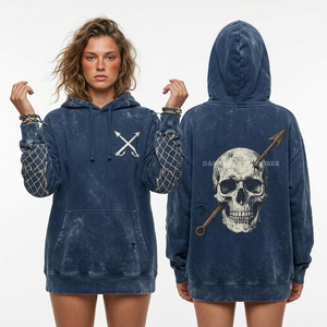 Sudadera con capucha corta Voodoo Skull 350GSM naranja óxido con efecto tie-dye para mujer, con gráfico de hueso y bajo sin rematar, estilo streetwear personalizado de fábrica - Product Image 4