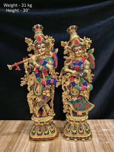 Handcrafted Brass Radha Krishna <b>Statue</b> Color Stone Inlay <b>Religious</b> Home Temple Decor Gift Figurine - Product Image 2