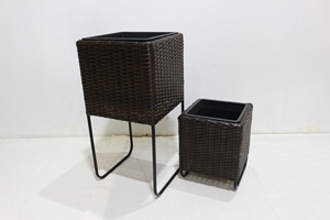 New Design PE Rattan <b>Planter</b> Set of 2 Iron Frame Flower <b>Pot</b> with <b>Plastic</b> Inner Liner - Product Image 3