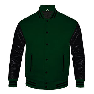 Veste universitaire personnalisée de qualité supérieure, corps en laine bordeaux avec manches en cuir blanc et décoration brodée - Product Image 4