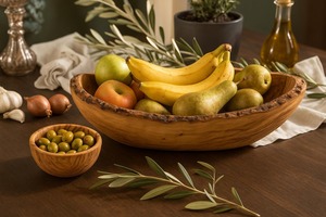 Cuenco de madera con borde natural de olivo, cuenco para ensalada con borde natural, cuencos de madera, utensilios de cocina de diseño para interiores, cuencos para ensalada con acabado pulido - Product Image 2