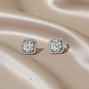 Classic Style Moissanite 1CT Round Cut Diamond <b>Stud</b> <b>Earrings</b> For Women's 925 <b>Silver</b> Fine Trendy Party Jewelry For Wedding Charms - Product Image 1