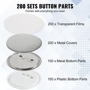 Set di Componenti Fai-da-te per Badge a Bottone, 200 Set, 3 Pollici (75mm), con Chiusura a Spilla, Strumenti e Forniture per Artigianato, Include Bottone in Metallo, Base in Plastica/Metallo, Bottone Trasparente F - Product Image 3