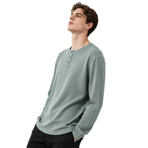 <b>Men's</b> Regular Fit Long Sleeve Button Up <b>Henley</b> Shirt Solid Color Knitted Cotton Casual <b>Top</b> Autumn Wear - Product Image 2