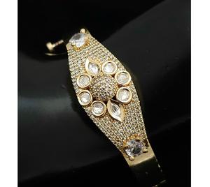 Preciosas Pulseras de Diseño Kundan con Moissanita Chapada en Oro de Latón de la Mejor Calidad, Abribles con Tornillo para Bodas - Product Image 2