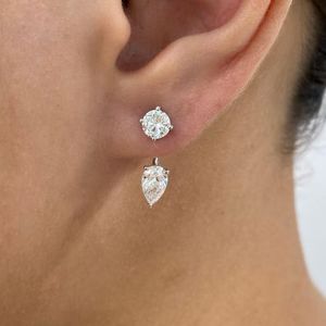 Round and Pear Cut Diamond Jacket <b>Earrings</b> in White <b>Gold</b> Elegant Minimalist Bridal <b>Earrings</b> Luxury <b>Dangle</b> Jewelry Gift for Women - Product Image 2