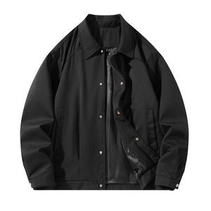 Blouson Bomber en Toile Crème pour Homme, Col Rabattu, Style Décontracté, Coupe Classique, Couleur Unie, Polyester, Simple Boutonnage - Product Image 6