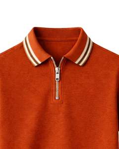 เสื้อโปโลคอปกซิป ¼ ซิป สีส้มสนิม สำหรับผู้ชาย แขนสั้น คอริบ ผลิตตามสั่ง ผู้ผลิตเสื้อผ้าลำลองสำหรับฤดูร้อน ขายส่งสำหรับผู้ซื้อ - Product Image 4