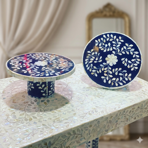 Support à gâteau et bol de service pour desserts en nacre avec incrustation d'os, couleur et forme personnalisables, lavage à la main uniquement - Product Image 1