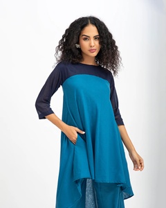 Blusa Informal de Georgette para Mujer, Estilo Étnico, Cuello Redondo, Kurta con Dobladillo Asimétrico y Abertura, Adornada con Tie-Dye para la Temporada de Verano - Product Image 4